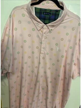 William Murray Golf Pink Polo with Green and Yellow Floral Dots men’s size xxxl